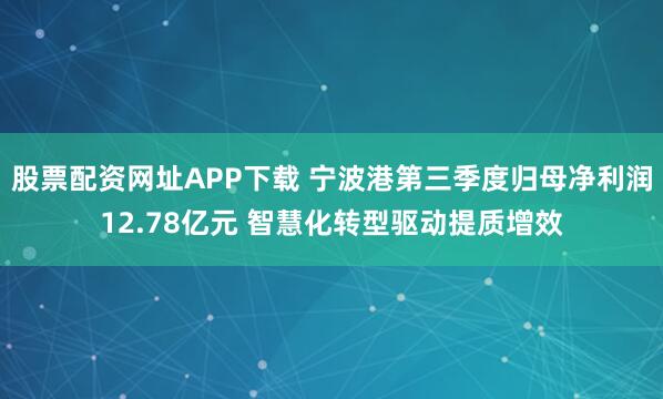 股票配资网址APP下载 宁波港第三季度归母净利润12.78亿元 智慧化转型驱动提质增效
